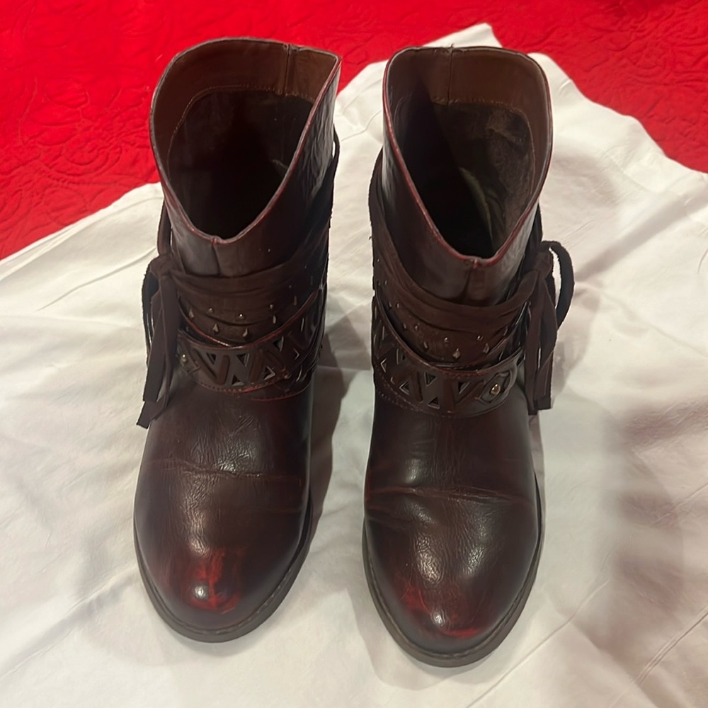 Wine colored distressed booties